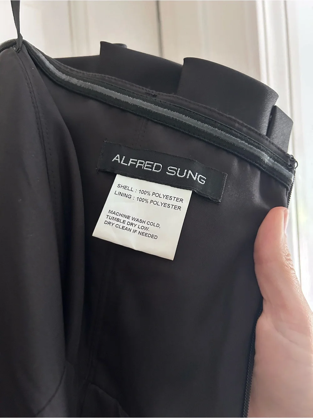 ALFRED SUNG Black Strapless Maxi Gown with Pleated Bodice - Picture 4 of 5